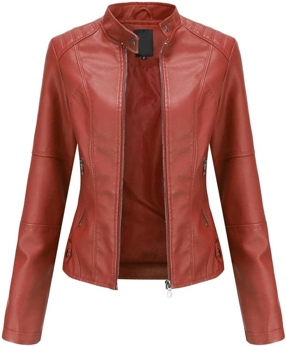 Damesjas van PU-leer, bomberjack, motorjas, dames, kunstleer, biker, met ritssluiting, warm, casual.