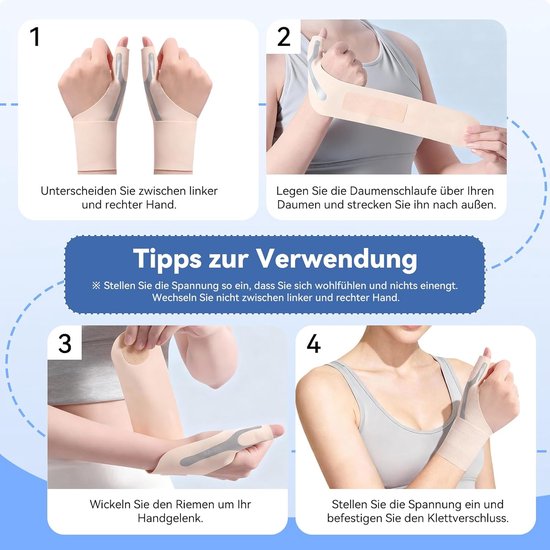 Bandages,2 stuks Elastische duimhandpalmspalk Compressiehuls voor dames & heren, voor lichte artritis Pijnverlichting Beschermer (Beige, Medium) - Verlicht lichte artritis in de vingers, ademend, verstelbaar — afbeelding 2