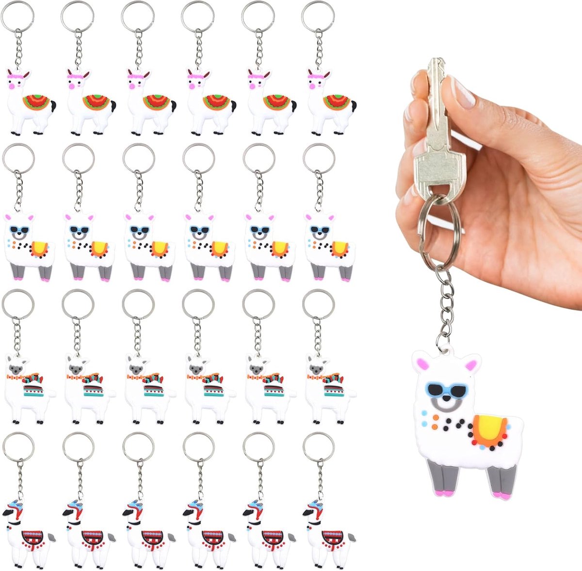24-delige Alpaca sleutelhangerset, zachte schattige Pvc