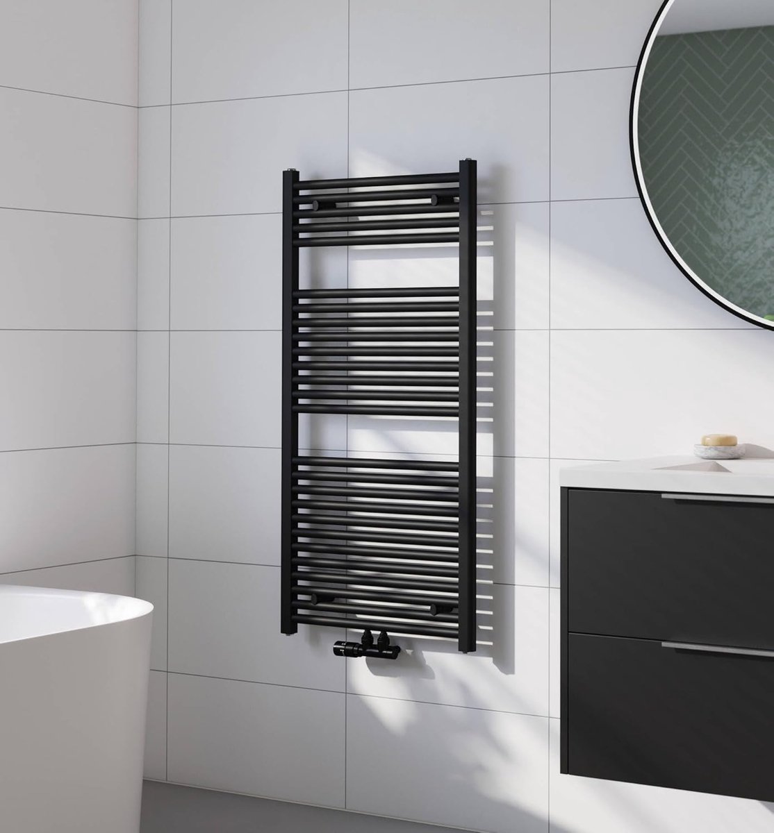 Handdoekradiator - 120 x 60 cm - 700W - Verwarming Badkamer - Mat Zwart - Handdoekrek Radiator