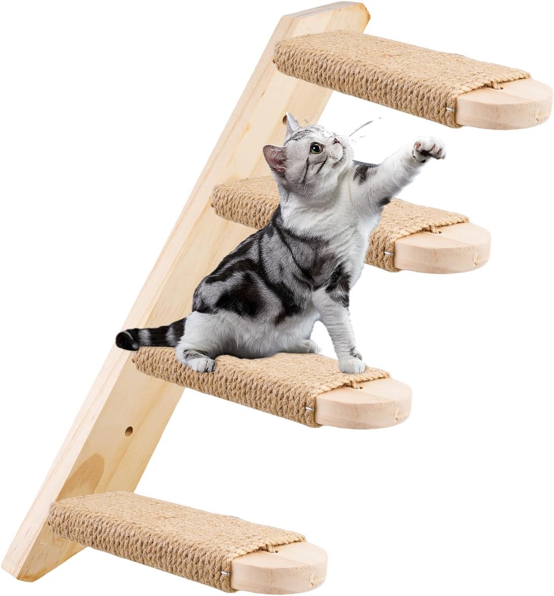 Klimwand van Massief Eikenhout - Katten Klimladder Tot 15 kg Met Jute Touw - Kattenmeubel voor Binnen