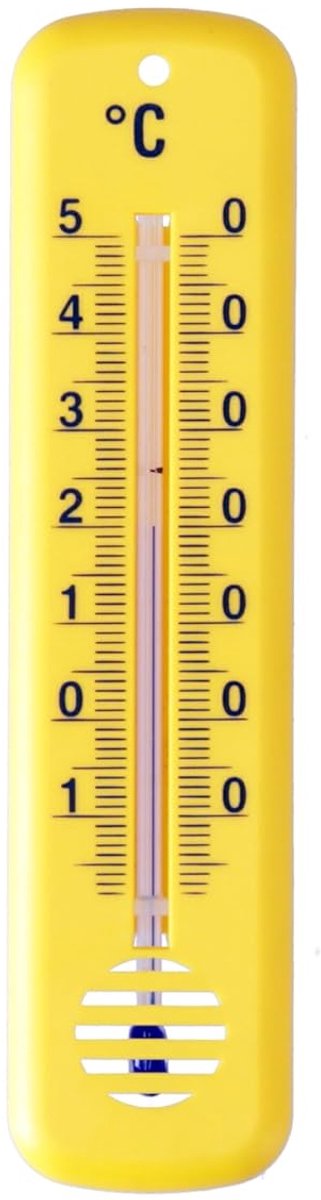 Kamerthermometer voor binnen en buiten, met kleurkeuze, 14 cm, kunststof in blauw, groen of wit, thermometer meetbereik -25 °C tot 50 °C analoog, Duitse productie (geel)