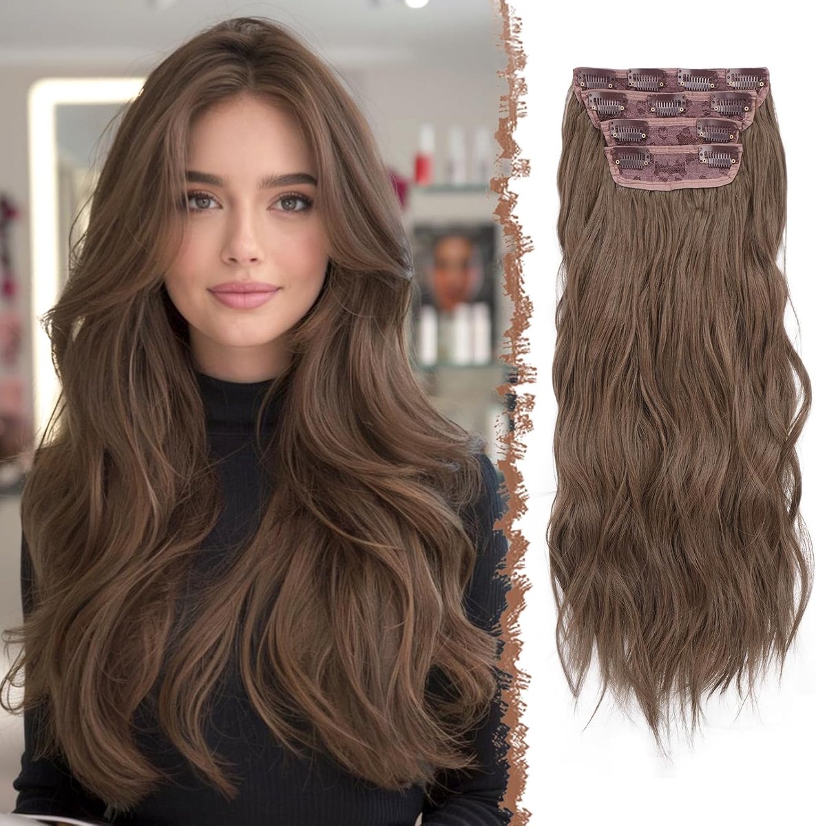 Haarextensies - 4 stuks Lange Golvende Clip in Haar Extensions