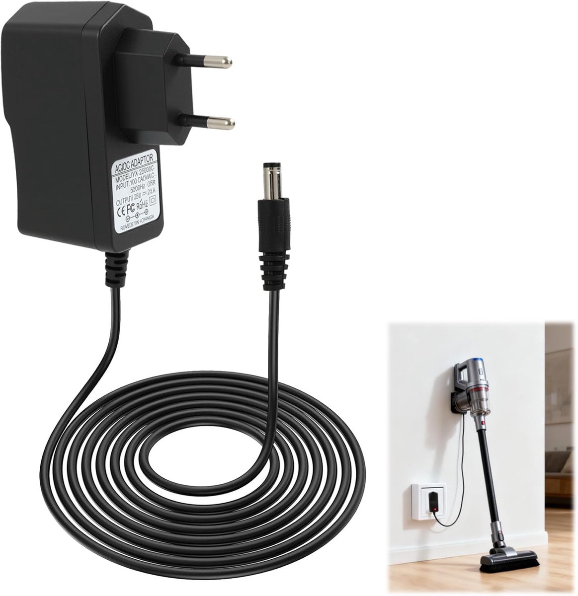 26 V 500 mA compatibel met H-Free 100/200/500/700/800, stofzuigeroplader, universele netadapter voor draadloze stofzuiger HF122RH HF122GPT HF522NPW HF522SFP