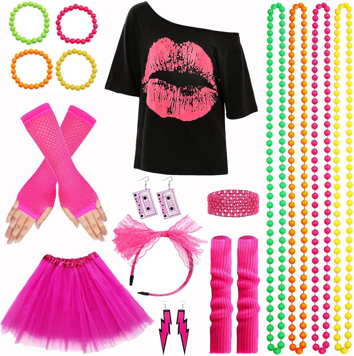90s Outfit DPanngu 80s Outfit Dames Kostuum Set met Accessoires voor