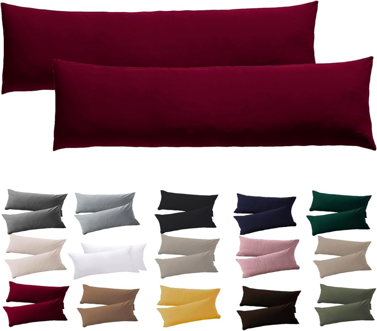 Zijslaper Kussen met Hoes 40 x 145 cm, Set van 2 Rood, Kussenslopen met Rits, Hypoallergeen en Duurzaam Kussen voor Optimale Ondersteuning en Comfort