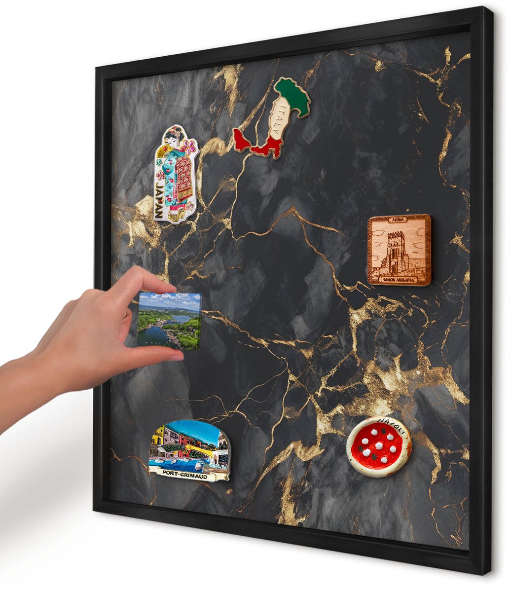 Artprintcave Zwart Magneetbord mit Zwart Frame - 50x50 cm - Fijne Aderen Notitiebord - Abstract Magnetisch Bord - Abstractie