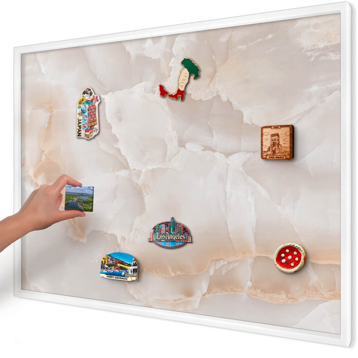 Artprintcave Beige Magneetbord mit Witte Lijst - 100x70 cm - Subtiele Golven Magnetische Organizer - Modern Magnetisch Bord Voor Magneten - Texturen