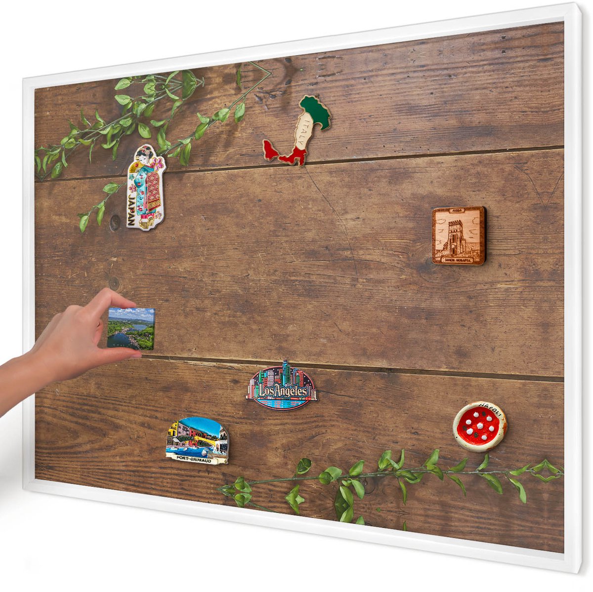 Artprintcave Bruin Magneetbord mit Witte Lijst - 100x70 cm - Hout Natuur Bord Voor Magneten - Rustiek Memobord Keuken - Natuur