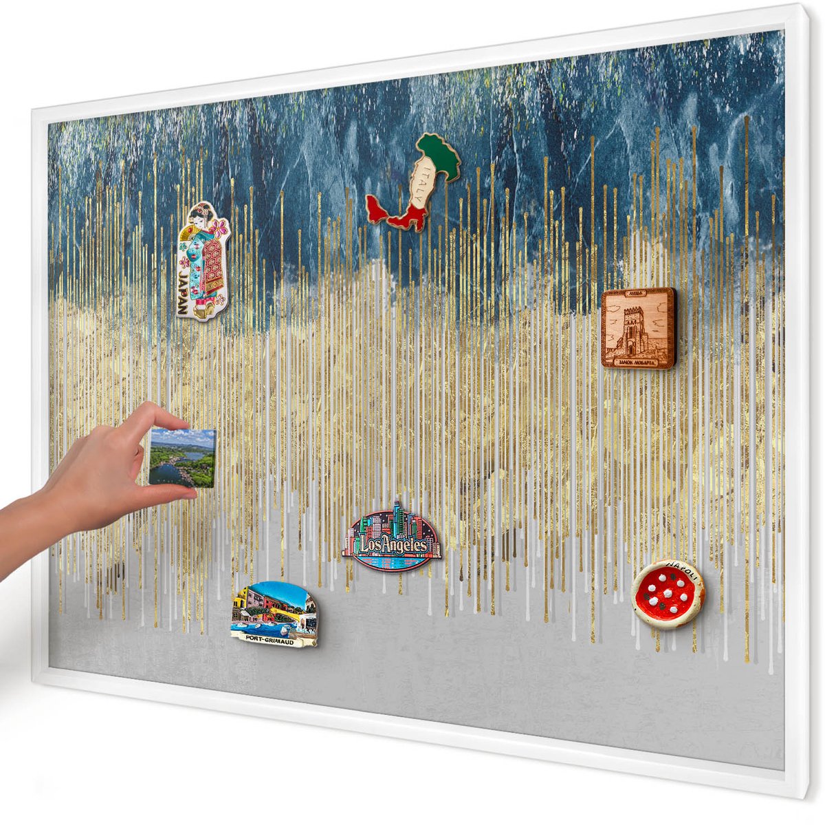 Artprintcave Marine Magneetbord mit Witte Lijst - 100x70 cm - Abstracte Bos Magneet Bord mit Frame - Abstract Memobord Keuken - Abstractie