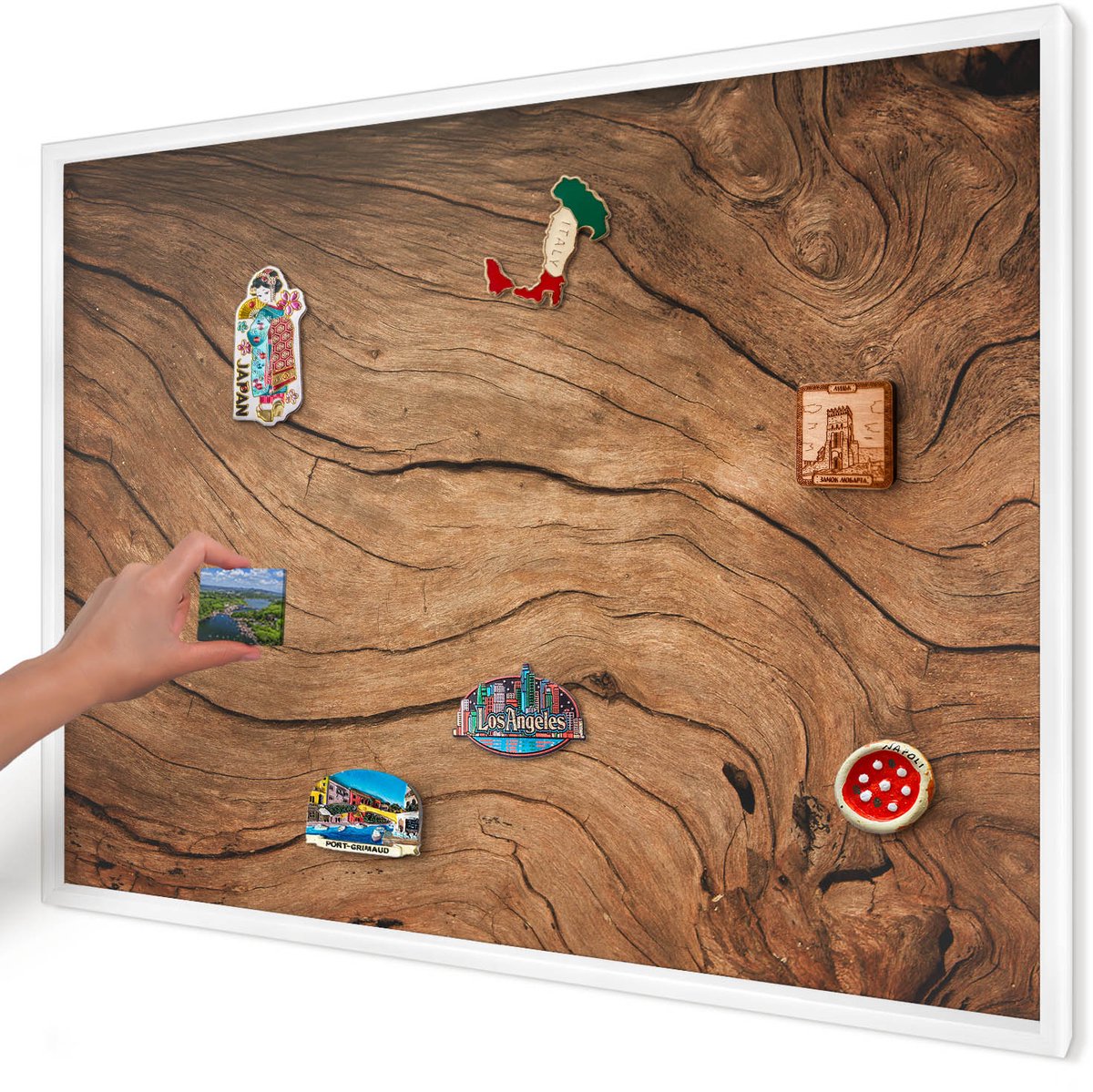 Artprintcave Bruin Magneetbord mit Witte Lijst - 100x70 cm - Houtnerf Magneetbord Voor Foto's - Rustiek Magneetbord Voor Keuken - Texturen