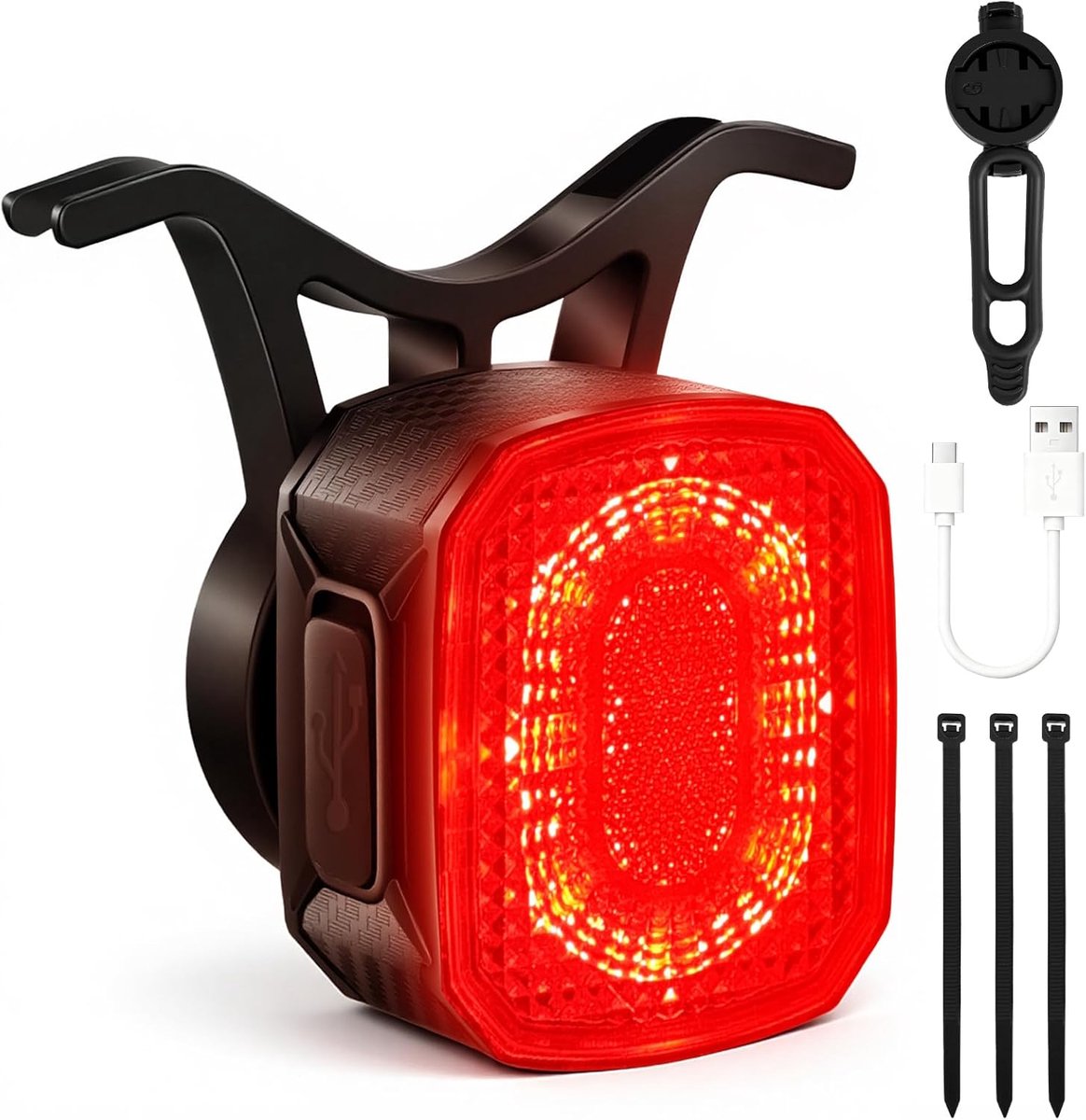 SnelShoppen - Slimme Fietstaillight met Remsensor, Veiligheidsachterlicht voor Nachtfietsen, USB-C Oplaadbaar, 6 Verlichtingsmodi, IPX6 Waterdicht, Vi