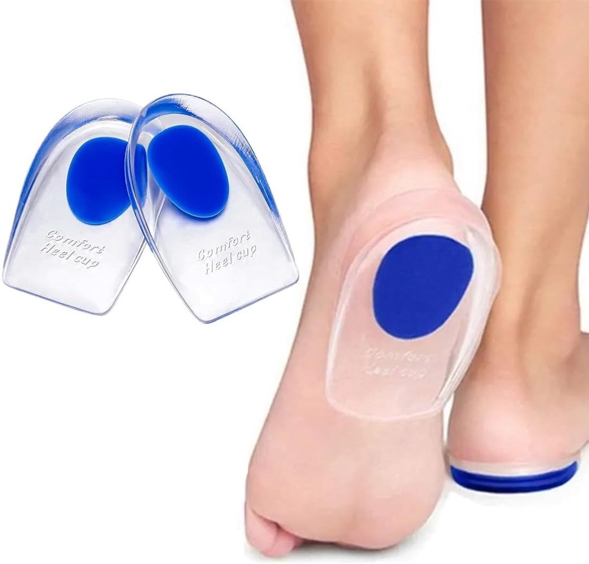 Siliconen hielkussens voor pijnverlichting bij hielontsteking, hielspoor en plantaire fasciitis, groot, blauw