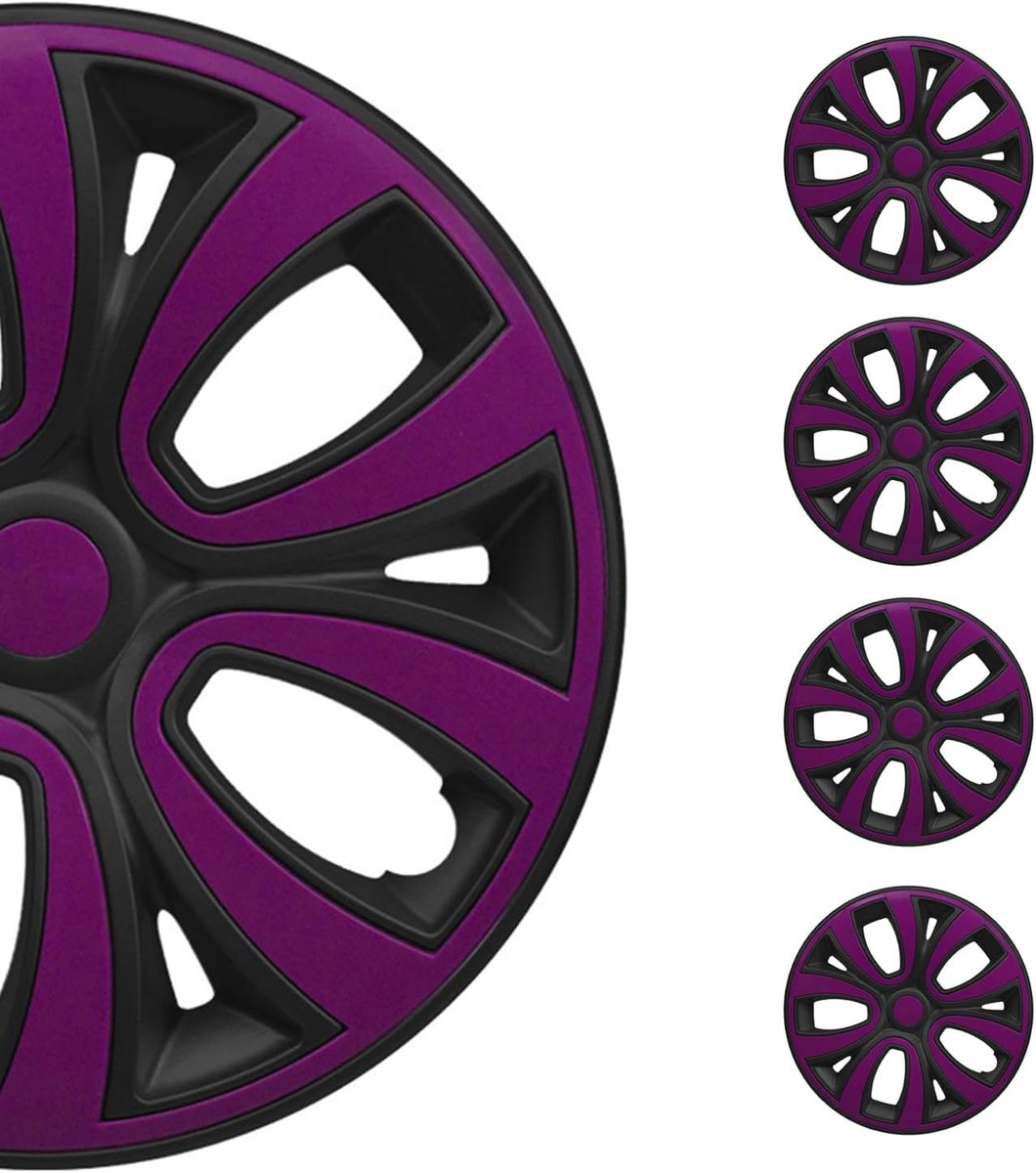SnelShoppen - Radzierblenden 14 inch - OMAC Wheel Covers - Stijlvolle Radblenden voor Stalen Velgen - Matte Zwart-Lila - Perfecte Aesthetic voor Auto