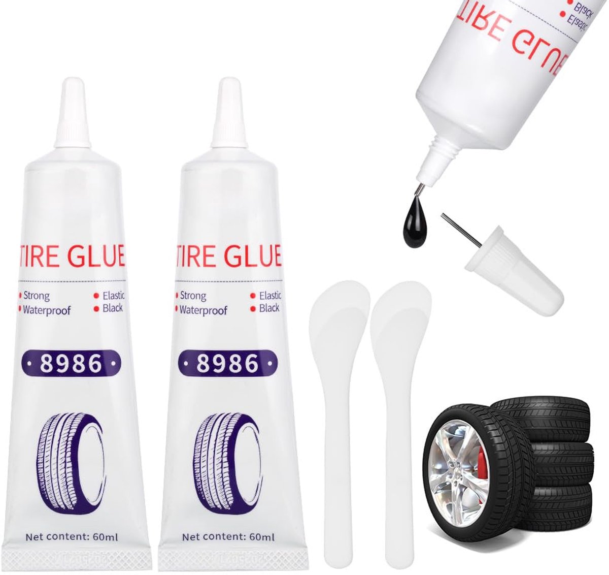 SnelShoppen - Flintronic Bandenreparatie Lijm 120ml - Zwarte Instant Auto Reparatie Lijm - Lekreparatie Lijm - Zelfklevende Rubber Lijm voor Auto en M