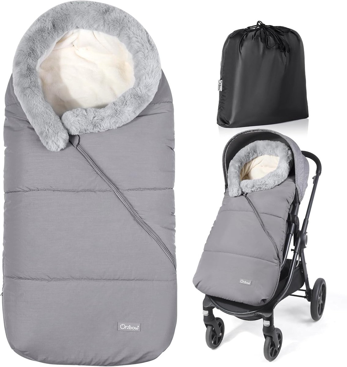SnelShoppen - Luxe Bontkraag Voetenzak voor Kinderwagen, Universele Baby Voetenzak voor Buggy, Winter Voetenzak voor Pasgeborenen, Waterdicht met Draa