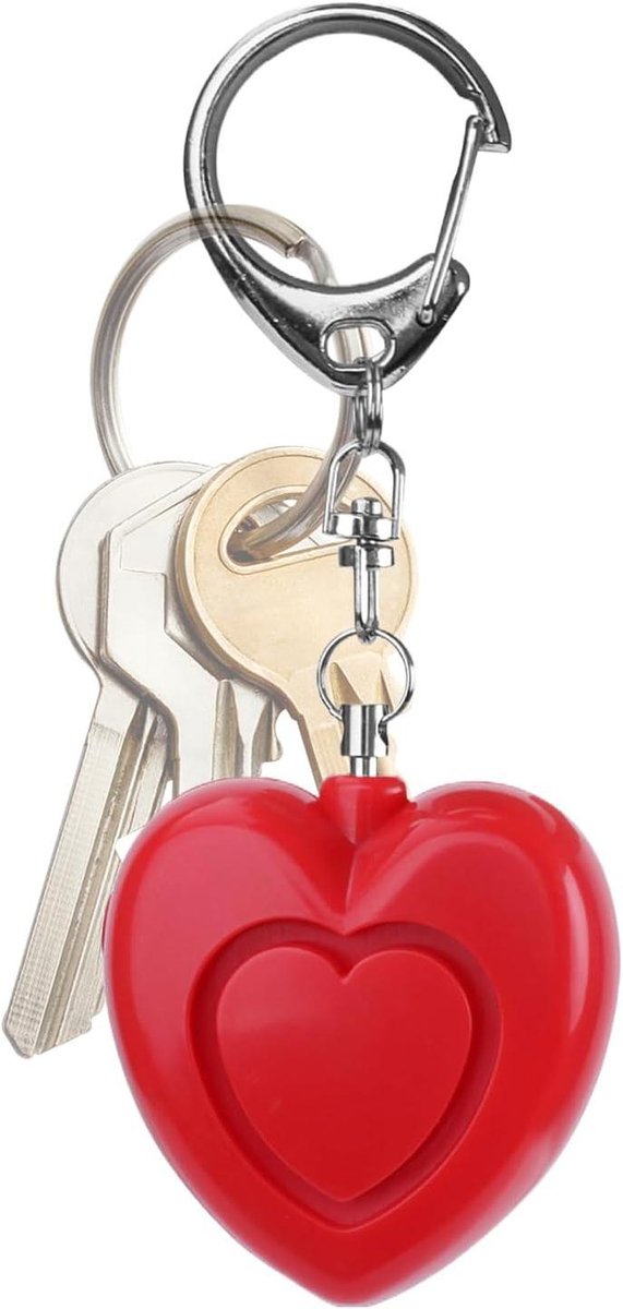 Persoonlijk alarm - Veiligheidssleutelhanger - Persoonlijke bescherming - Hartvorm met licht - 6 x 45 x 3 cm - Rood