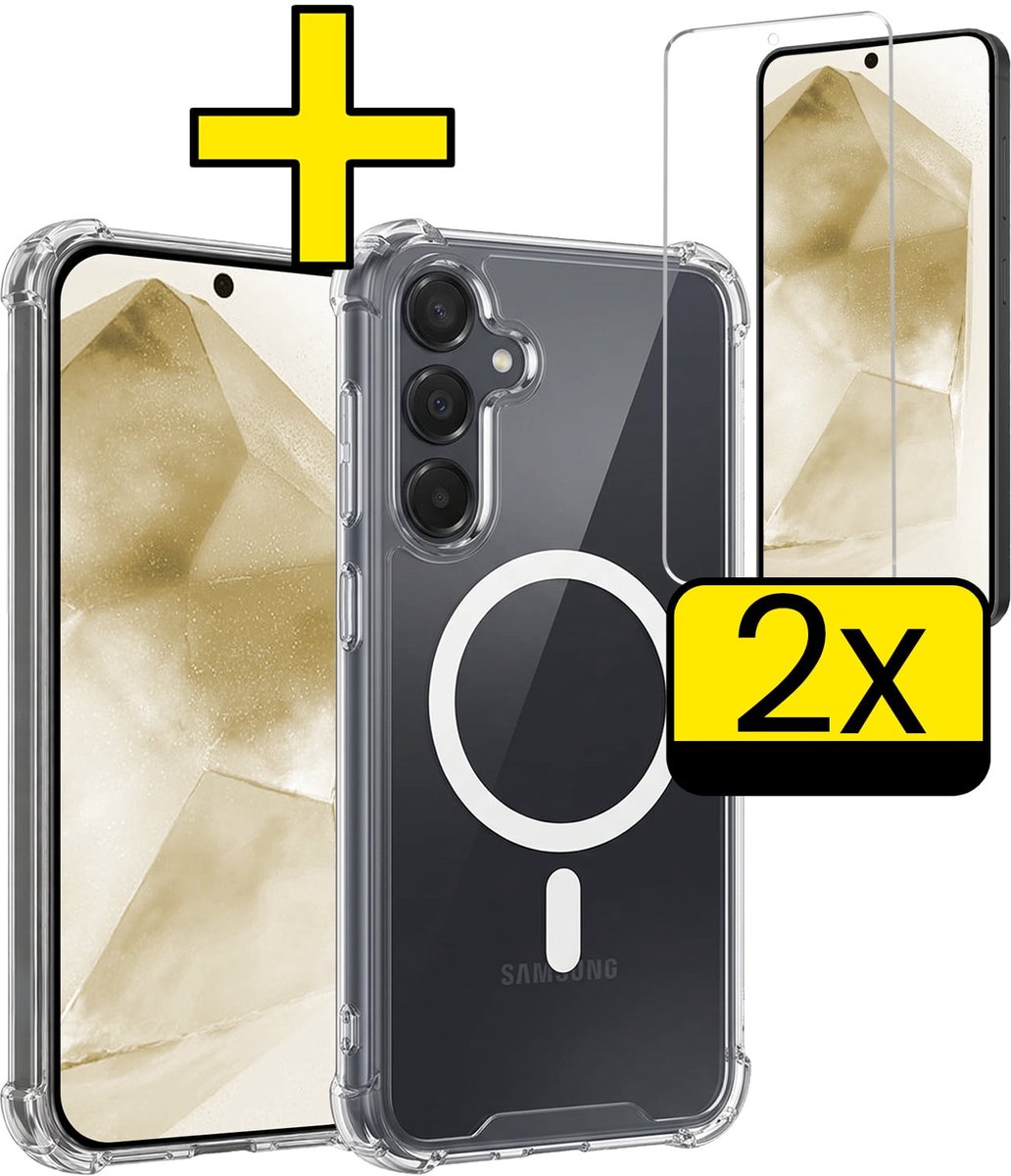 Hoesje - Met 2x Screenprotector - Geschikt voor Samsung Galaxy A55 - Magsafe Compatible - Sterk & Shockproof - Back Cover - Shock Proof Case - Telefoon Hoes - Telefoonhoesjes - Transparant