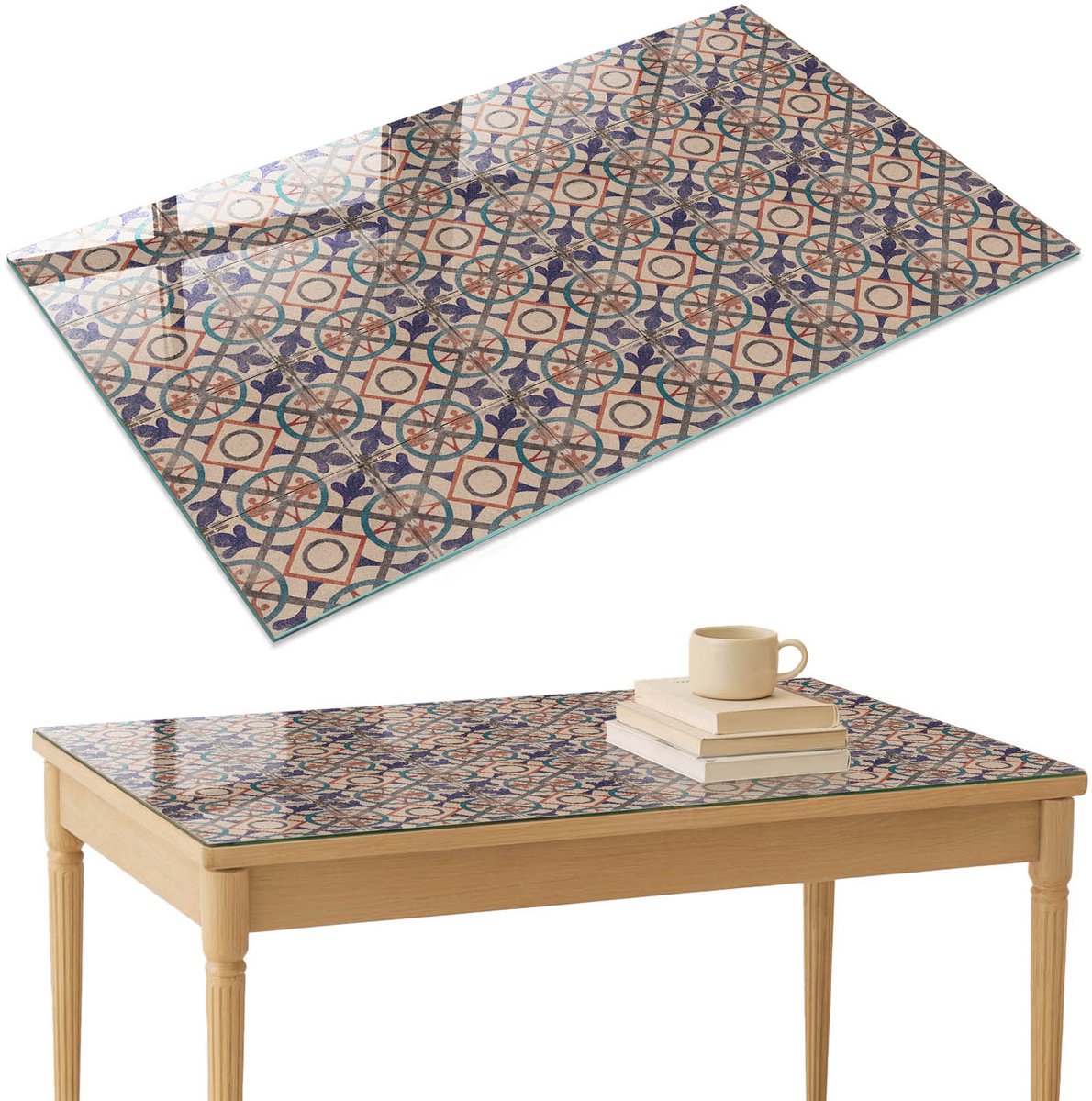 ArtPrintCave Geometrische tegels Glazen Tafelblad 120x80 cm - Tafelblad Rechthoek - Paars Glazen Eettafel - Achtergronden en patronen Terrastafel