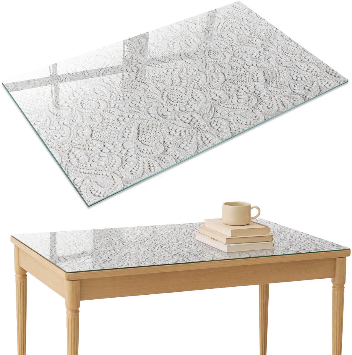 ArtPrintCave Kantpatronen Glazen Tafelblad 120x80 cm - Tafelblad Rechthoek - Wit Glasplaat - Texturen Glasplaat