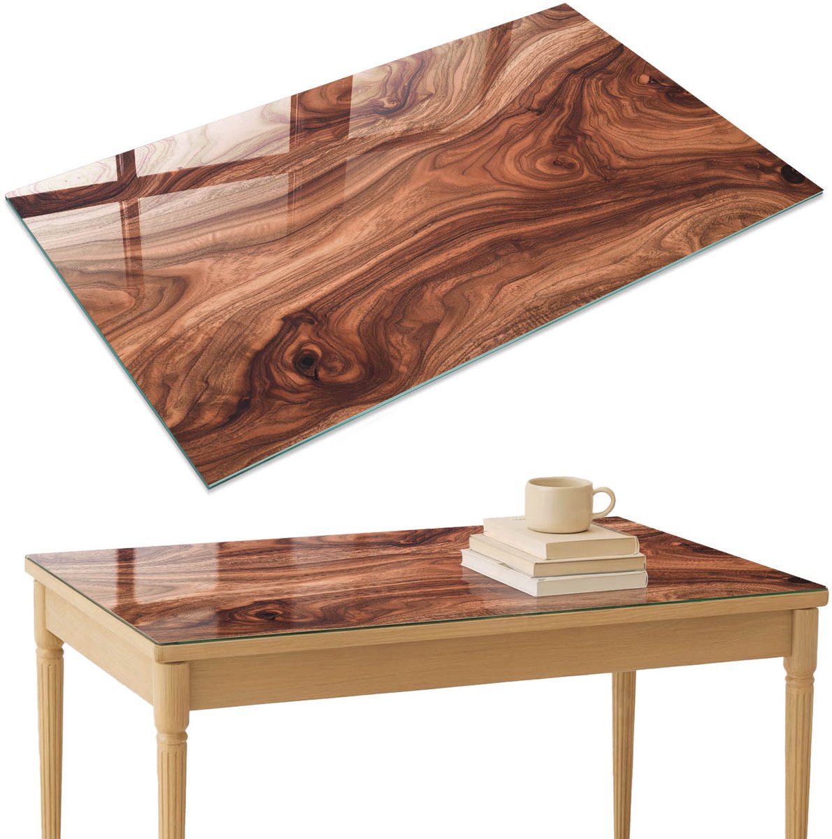 ArtPrintCave Houtstructuur Glazen Tafelblad 120x80 cm - Tafelblad Rechthoek - Bruin Keukentafel - Texturen Glasplaat