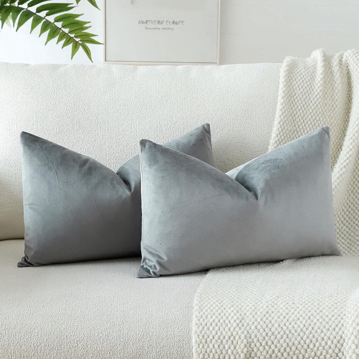 Zachte Velours Kussenhoezen 40x60cm - Decoratieve Kussens voor Bank en Slaapkamer, Set van 2 (Grijs)