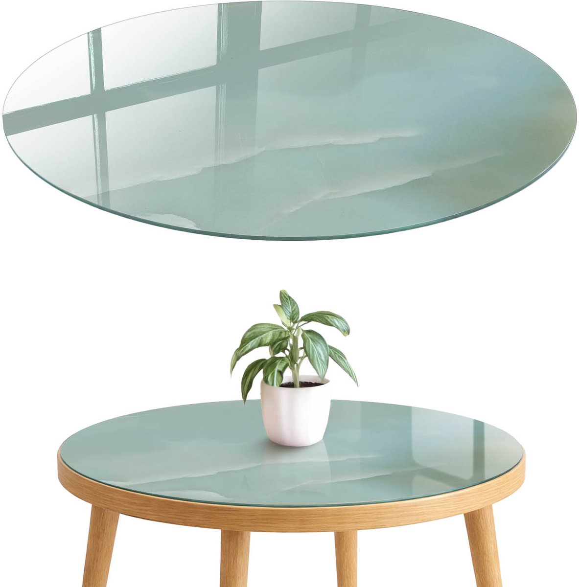 ArtPrintCave IJzige elegantie Glazen Tafelblad fi70 cm - Tafelblad Rond - Romig Glasplaat - Natuur Eettafel Met Glasplaat