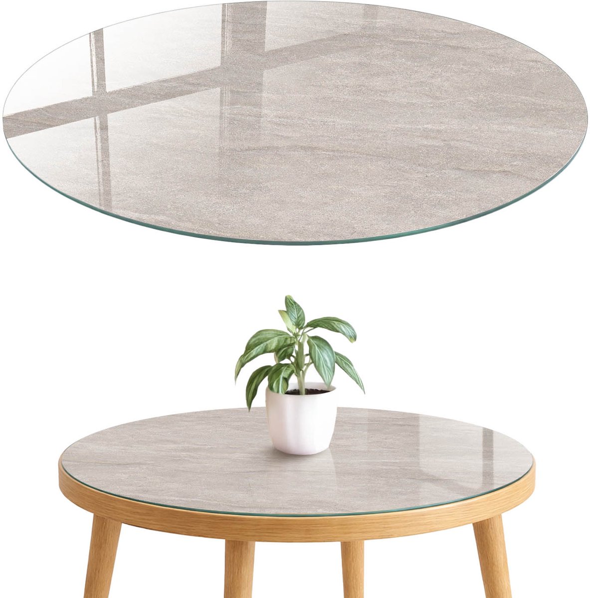 ArtPrintCave Grijze steen Glazen Tafelblad fi70 cm - Tafelblad Rond - Grijs Eettafel Met Glasplaat - Texturen Glazen Eettafel