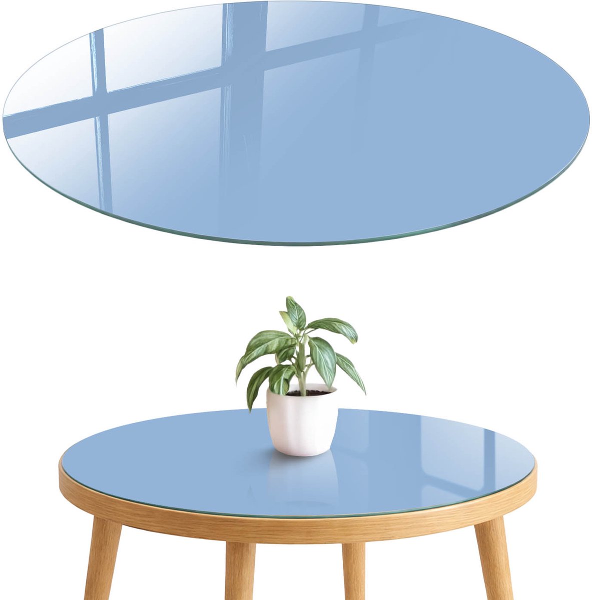 ArtPrintCave Babyblauw Glazen Tafelblad fi70 cm - Tafelblad Rond - Blauw Keukentafel - Achtergronden en patronen Terrastafel
