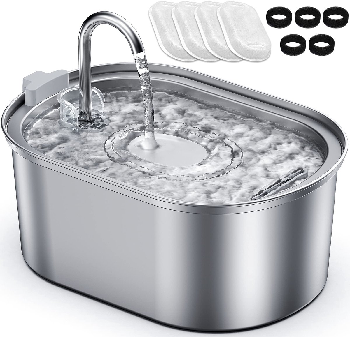 Drinkfontein Huisdieren - 3,2L RVS Drinkfontein voor Katten en Honden - Stil Waterreservoir met Pomp - 4 Actieve Koolstoffilters - Geluidsarme Automatische Waterdispenser - Voor Vers en Schoon Drinkwater