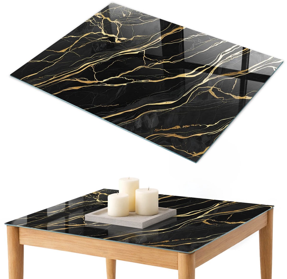 ArtPrintCave Elegante structuur Glazen Tafelblad 100x70 cm - Tafelblad Rechthoek - Zwart Eettafel Met Glasplaat - Abstractie Terrastafel