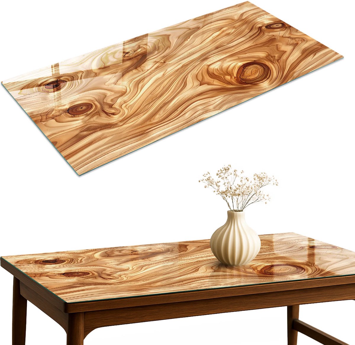 ArtPrintCave Houten golven Glazen Tafelblad 120x60 cm - Tafelblad Rechthoek - Bruin Keukentafel - Texturen Glasplaat
