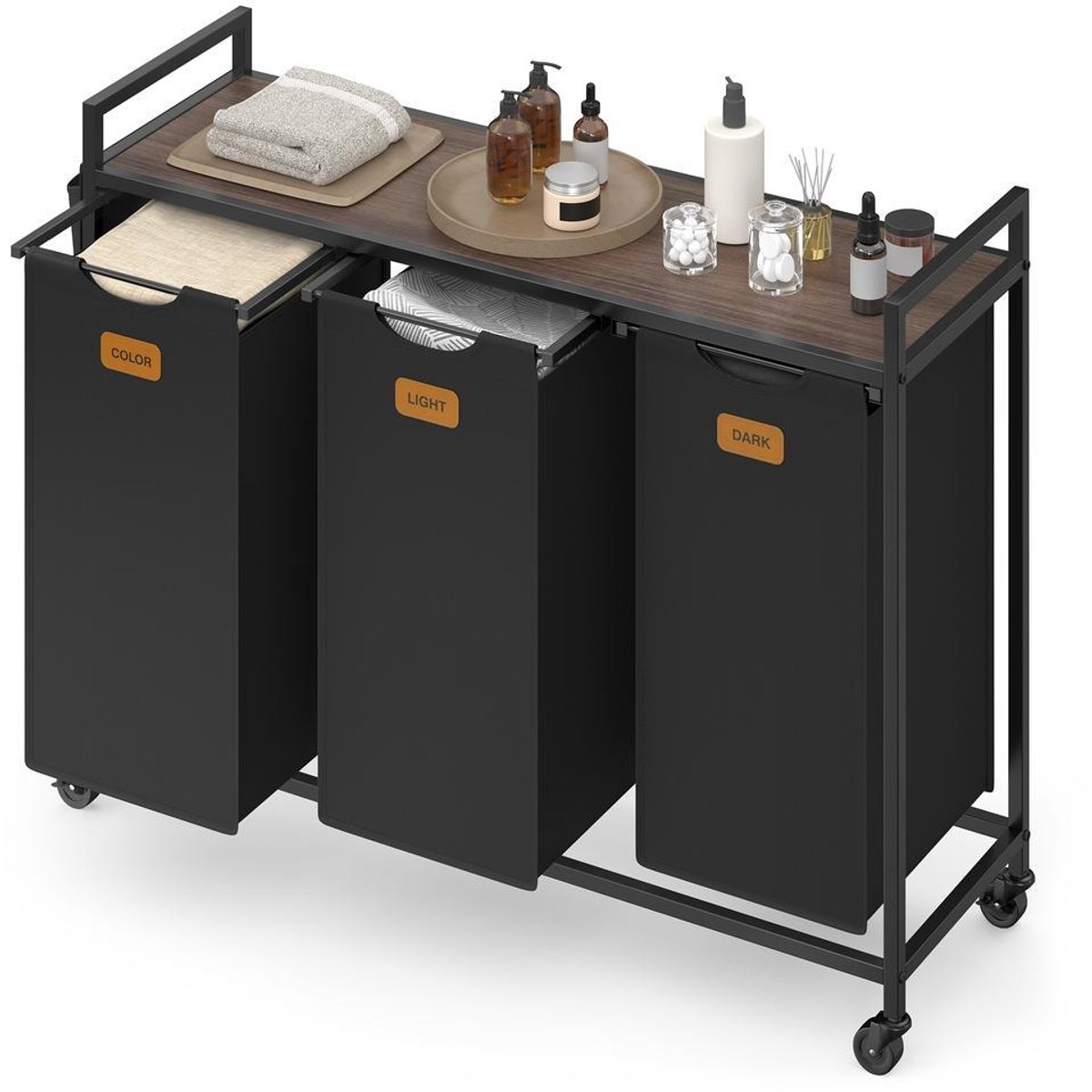 Wasmand - Wassorteerder - 98,6 x 33 x 81 cm - Inktzwart/Asbruin