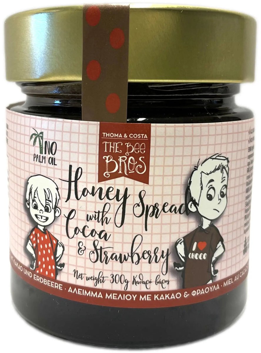 Honing beleg aardbei cacao 300g Griekenland The Bee Bros