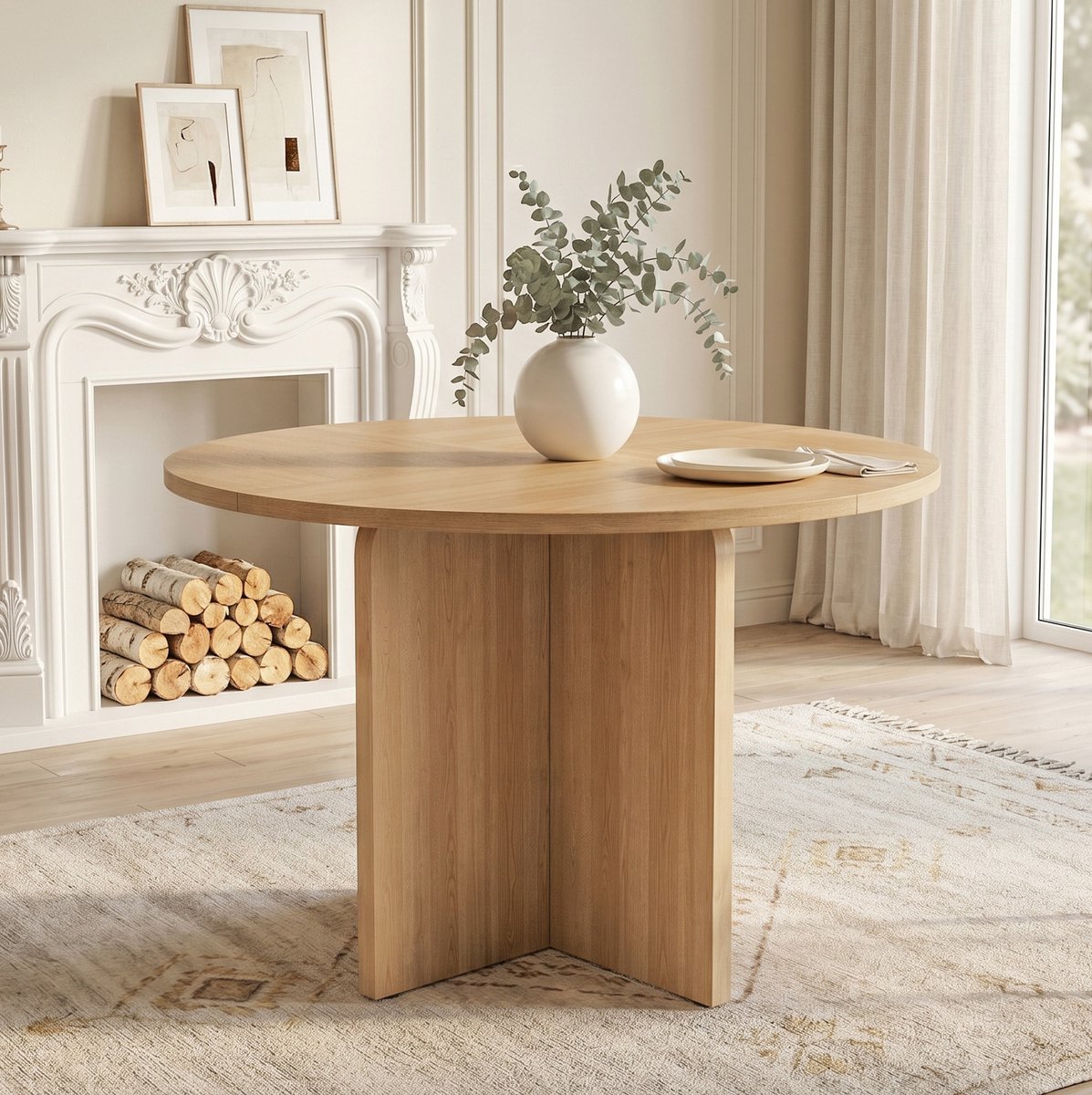 Wishdor Ronde eettafel - Scandinavisch design - MDF - eikenkleur - 120 cm - geschikt voor 4-6 personen - voor binnengebruik