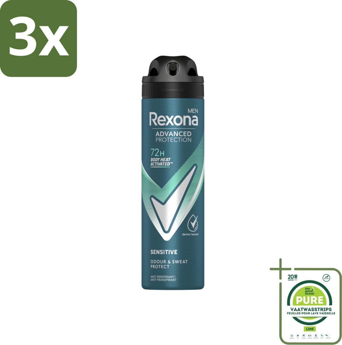 3 x Rexona Men - Deodorant Spray - Sensitive - Zachte Bescherming - 150 ml - Grootverpakking - Rexona Deodorant - Antitranspirant - Gevoelige Huid - Langdurige Bescherming - Alcoholvrij