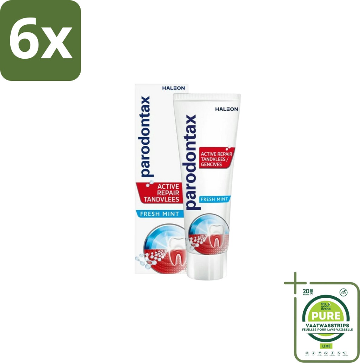 Parodontax - Tandpasta - Active Repair Tandvlees - Fresh Mint - 75 ml - Voordeelverpakking - 6 stuks - Tandvlees herstellen - Bloedend tandvlees