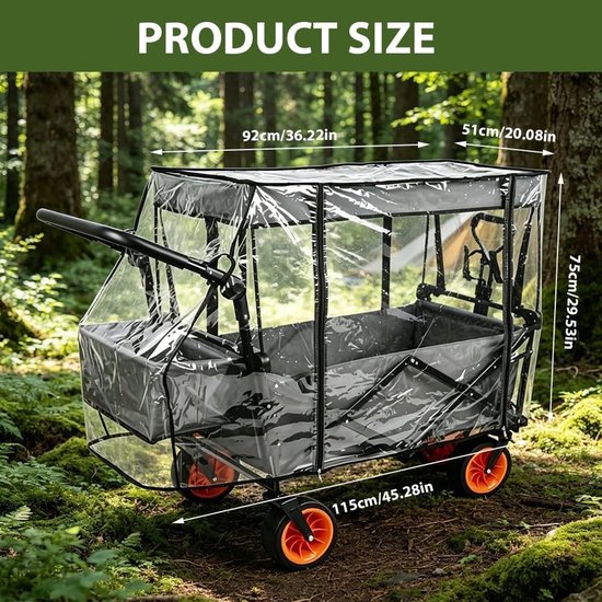 Universele transparante regenhoes voor bolderkar en handwagen, opvouwbaar met ritssluiting, 115 x 51 x 75 cm, ideaal voor strand en regen — afbeelding 3