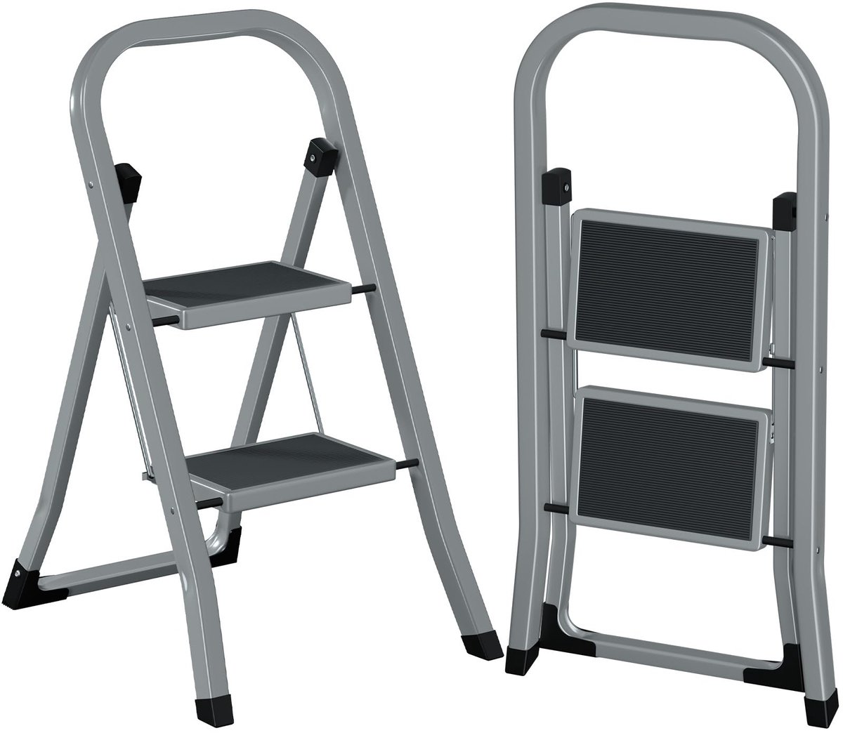 SnelShoppen - Trapladder 2 Treden Vouwtrap - Belastbaar tot 150 kg - Breed Anti-slip Pedaal - Klapbeveiliging - Grijs - Perfect voor Keuken en Huishou