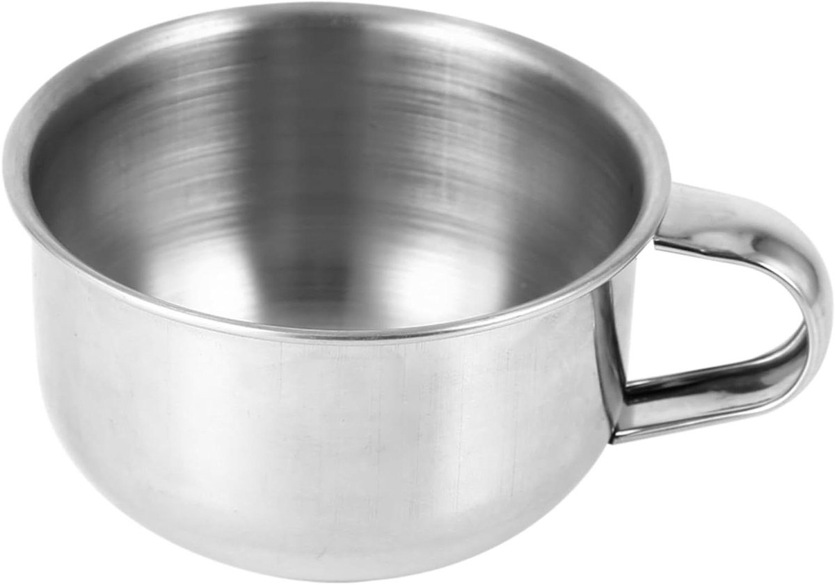 Scheerkom Roestvrijstaal - Zeepbakje Baard - Traditioneel Scheren - Met Handgreep - 9 x 9 x 5 cm - Zilver