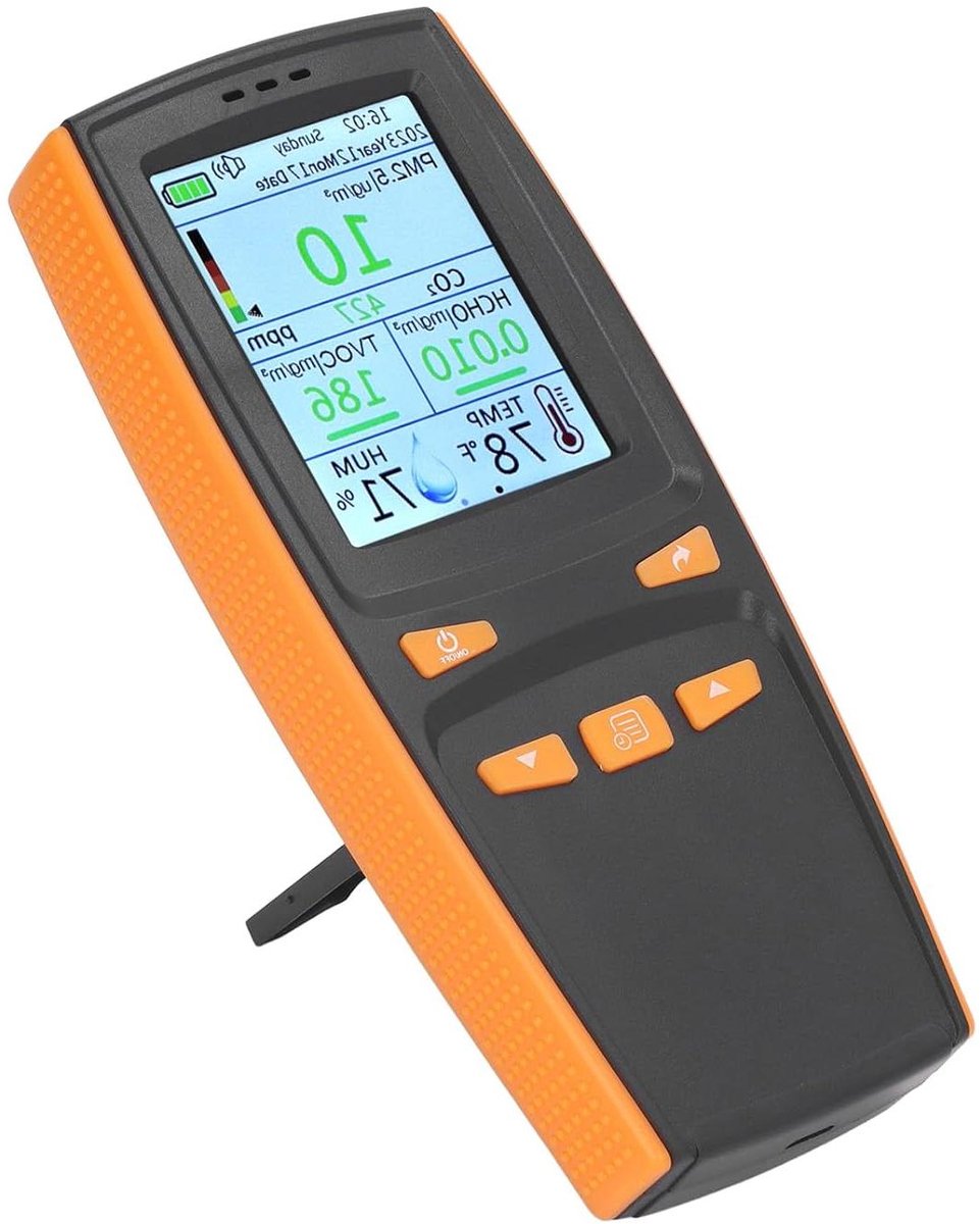Luchtkwaliteitsmonitor - CO2 meter PM2.5 tester - Binnenlucht meten - Realtime multiparameter - 2000 mAh batterij - Wit
