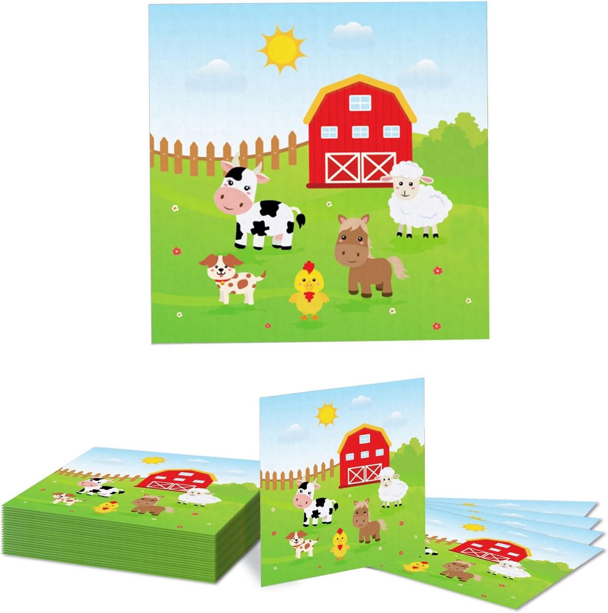 SnelShoppen - 20 Stuks Boerderij Verjaardag Decoratie Papieren Servetten met Schattige Boerderijdieren voor Kinderfeestjes en Babyshowers 33x33CM