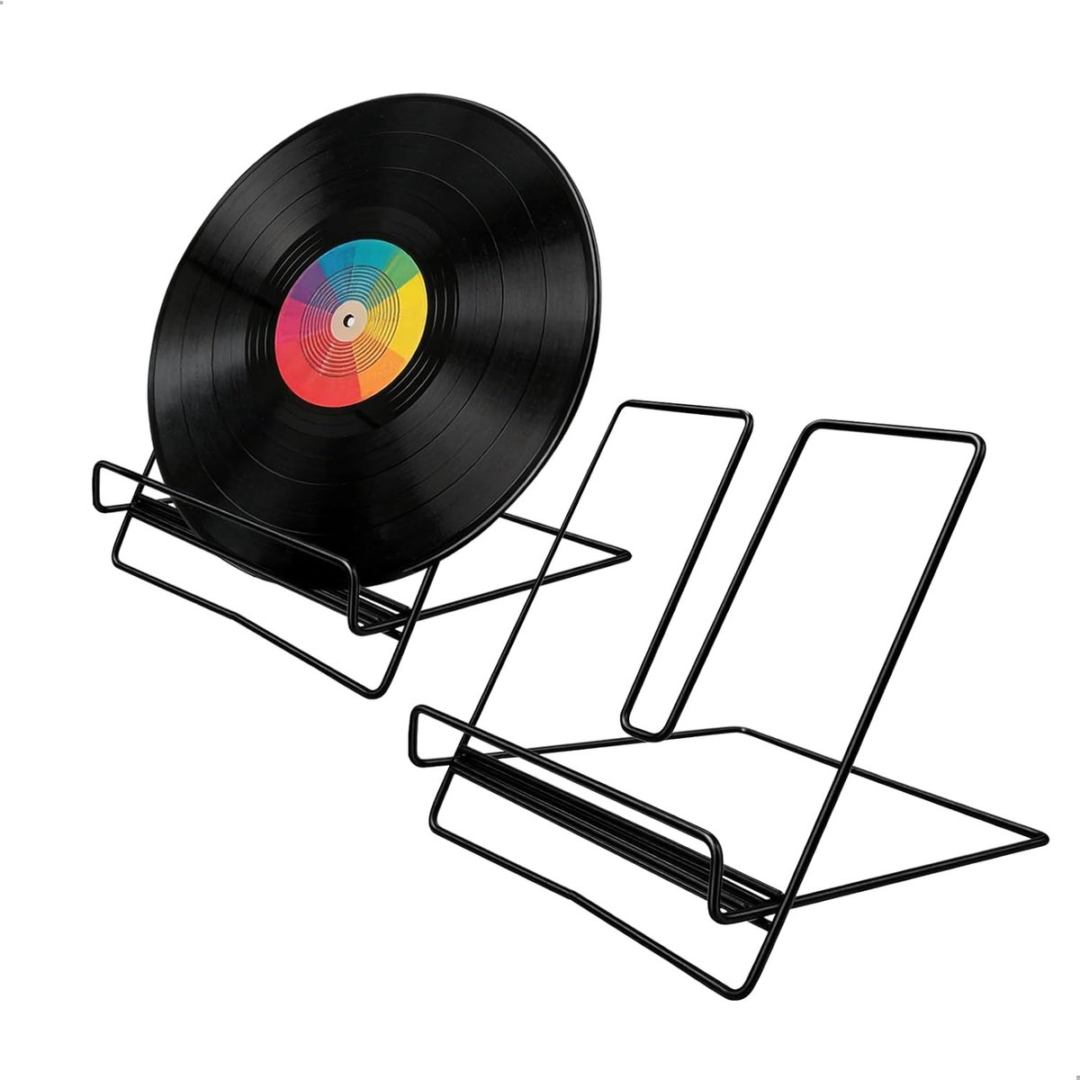 Set van 2 Grammofoonplaten met Metalen Stand, Vouwbare Platenhouder voor Vinyl, Opslag en Weergave van Albums, Foto's en Boeken