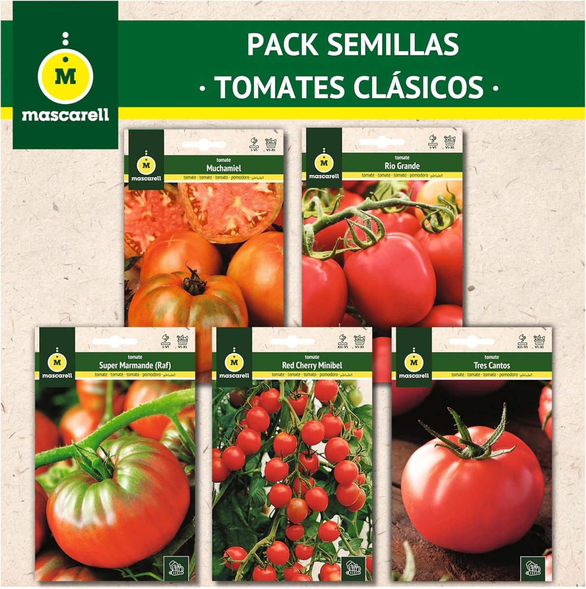 SnelShoppen - Zaden Mascarell, Pakket Van Zaden Voor Klassieke Tomaten, Gemakkelijk Te Groeien Thuis, Bevat 5 Variëteiten Heerlijke Tomaten, 37g, Idea