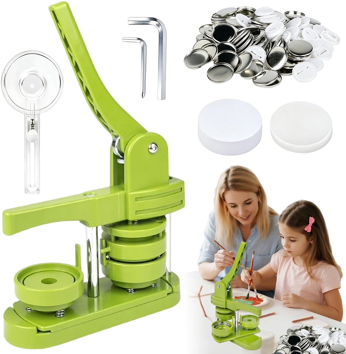 Badge Maker Machine - 58 mm Eenvoudige Pin Maker - Roterend - met 100 Buttons - ABS + Roestvrij staal - DIY en School - Speldknop Maker Persmachine Kit - Voor Kinderen en Hobbyisten