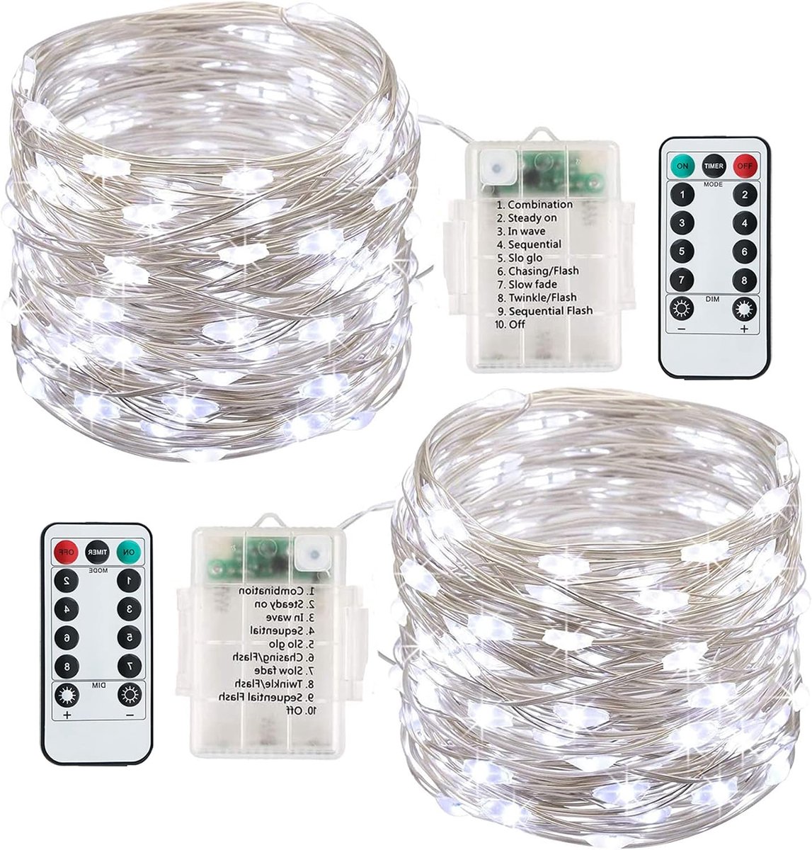 SnelShoppen - Lezonic Accu Aangedreven Sfeerverlichting, 2 x 13M Buiten Sfeerlampen met 120 LEDs, Waterdraad voor Kerst, Feest, Bruiloft, Balkon, Tuin