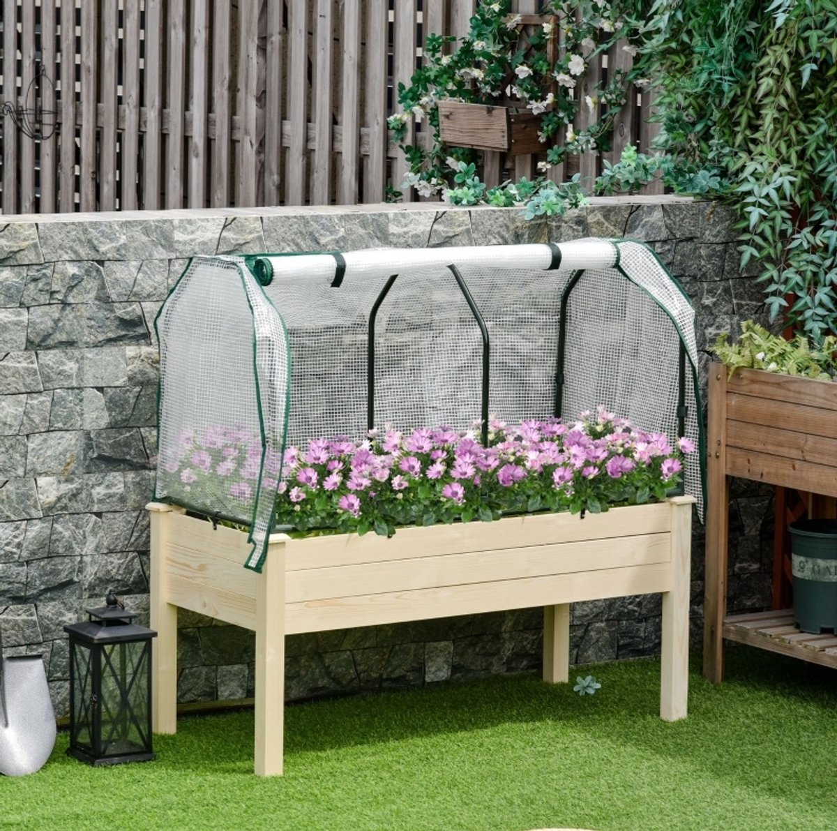 COVREO Moestuinbak 121 x 55 x 117 cm naturel hout, met foliedekking
