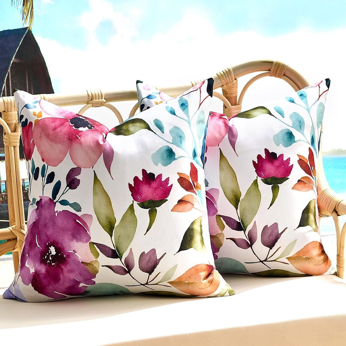 Waterdichte Kussenhoezen 40x40 cm Set van 2 met Bloemenpatroon voor Tuinmeubelen en Buitengebruik, Perfect voor Stoelen en Terras
