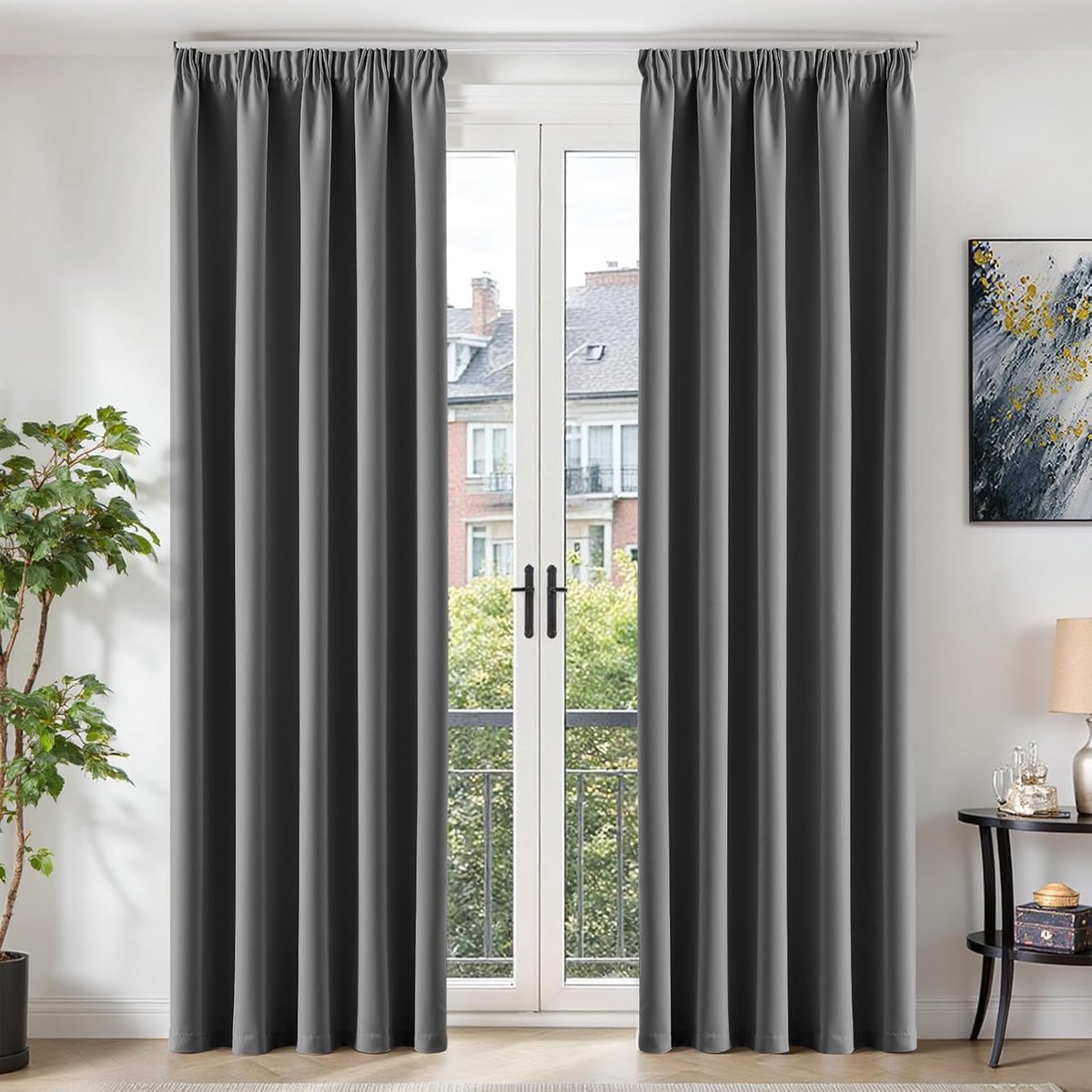Gordijnen met plooiband Verduisterende Gordijnen blickdicht Blackout Gordijnen voor woonkamer 245x140 cm set van 2 schuifsysteem slaapkamer