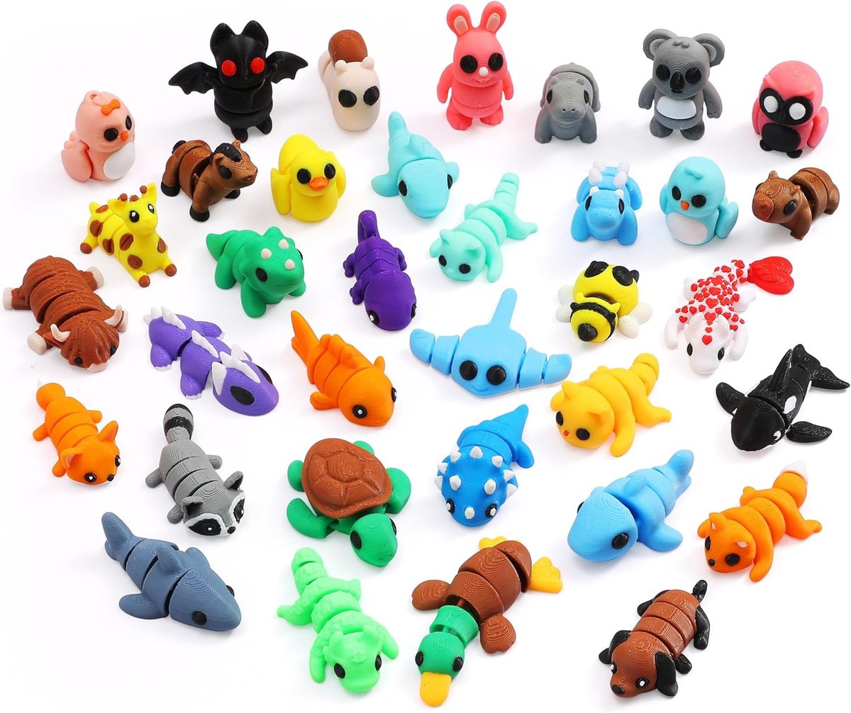 Set van 35 stuks Mini 3D-Gedrukte Dierenfiguren, Beweegbare Flexibele Fidget-Speelgoed, Schattige Bureaudecoratie, Uitdeelcadeautjes en Geschenken voor Kinderen, Leerlingen, Feesten en